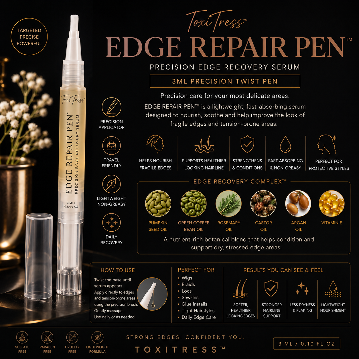 ToxiTress Precision Edge Recovery Serum dropper bottle