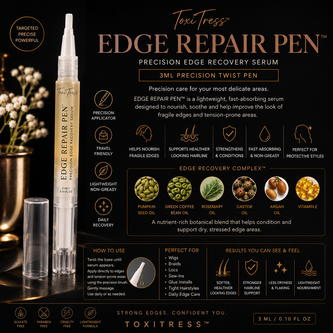 ToxiTress Precision Edge Recovery Serum dropper bottle