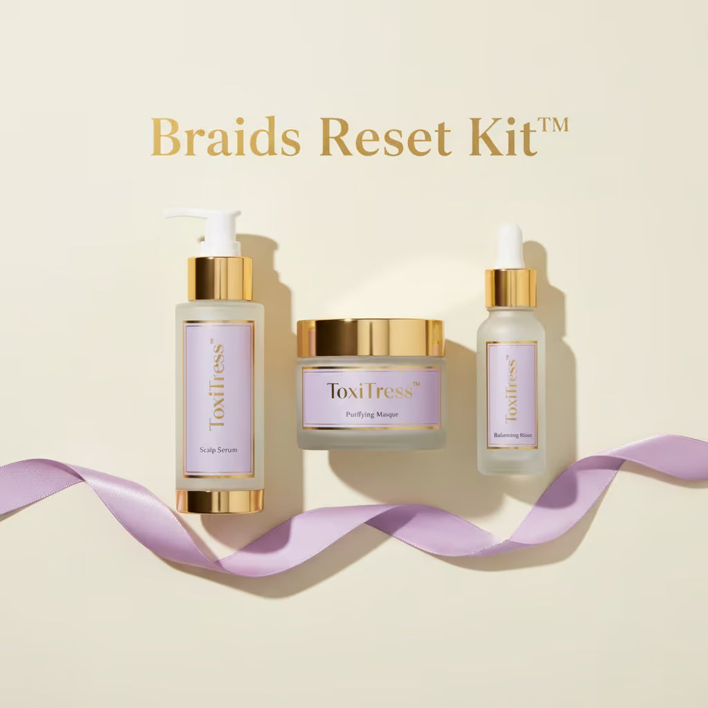 ToxiTress™ Braids Reset Kit bundle with pre-install scalp detox products for clean, healthy scalp preparation before braiding.
