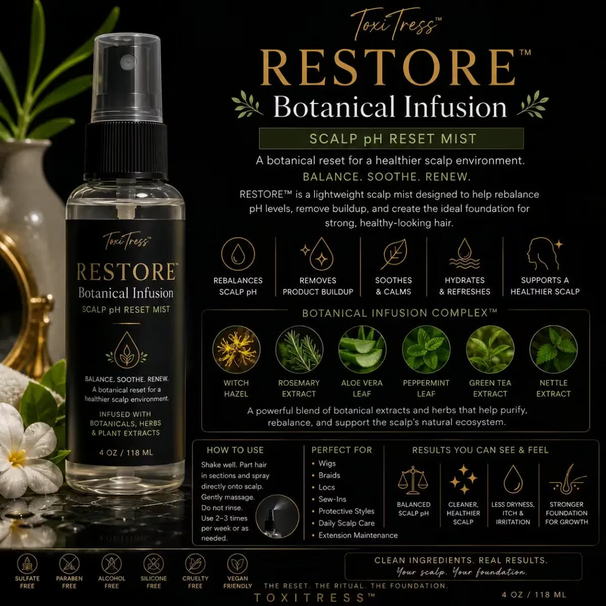 ToxiTress™ Deluxe Ritual System with four-layer scalp reset kit showing scalp treatment products and application tools.
