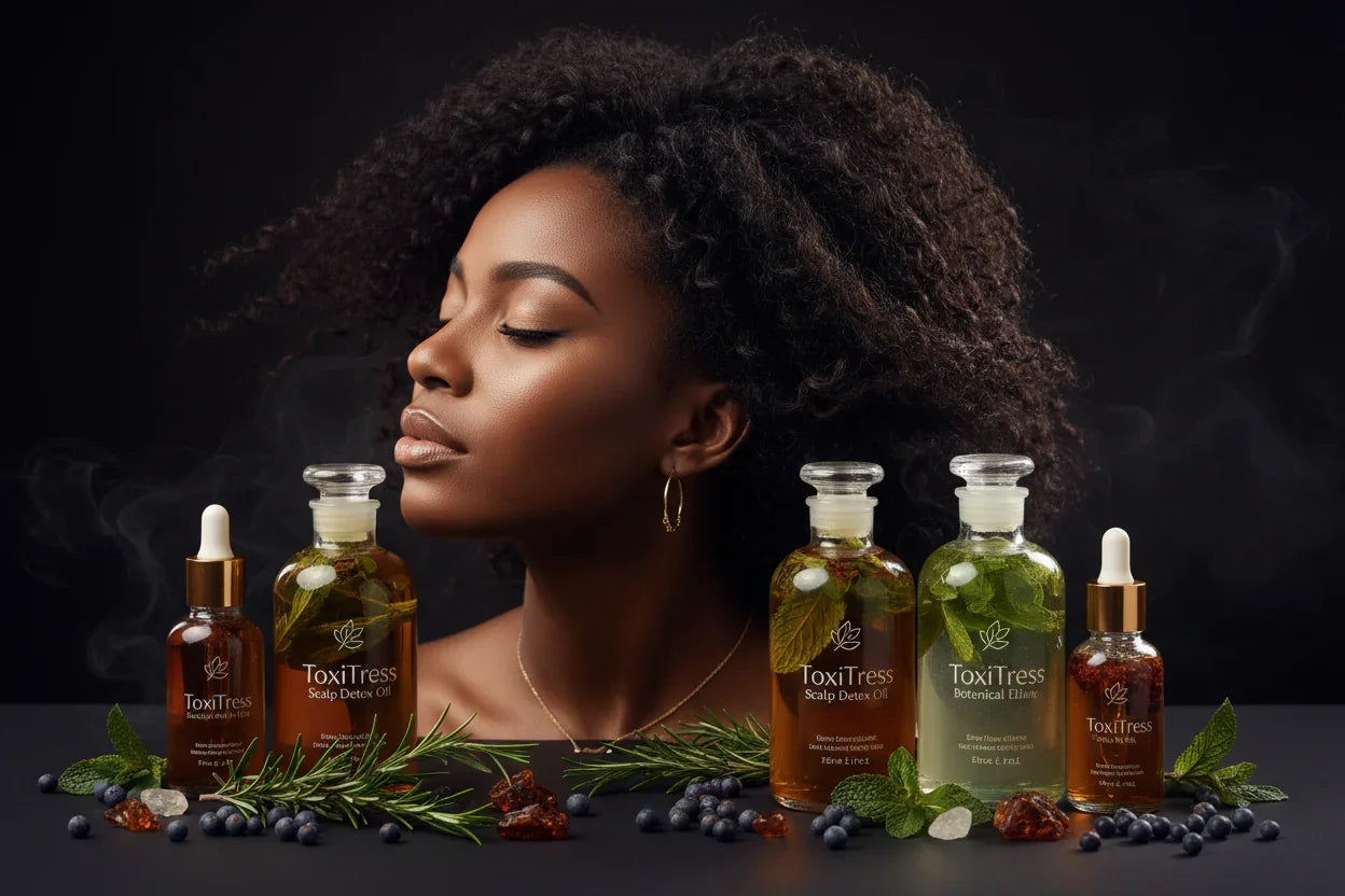 ToxiTress scalp detox oils with herbs & berries for braids, wigs, and protective styles