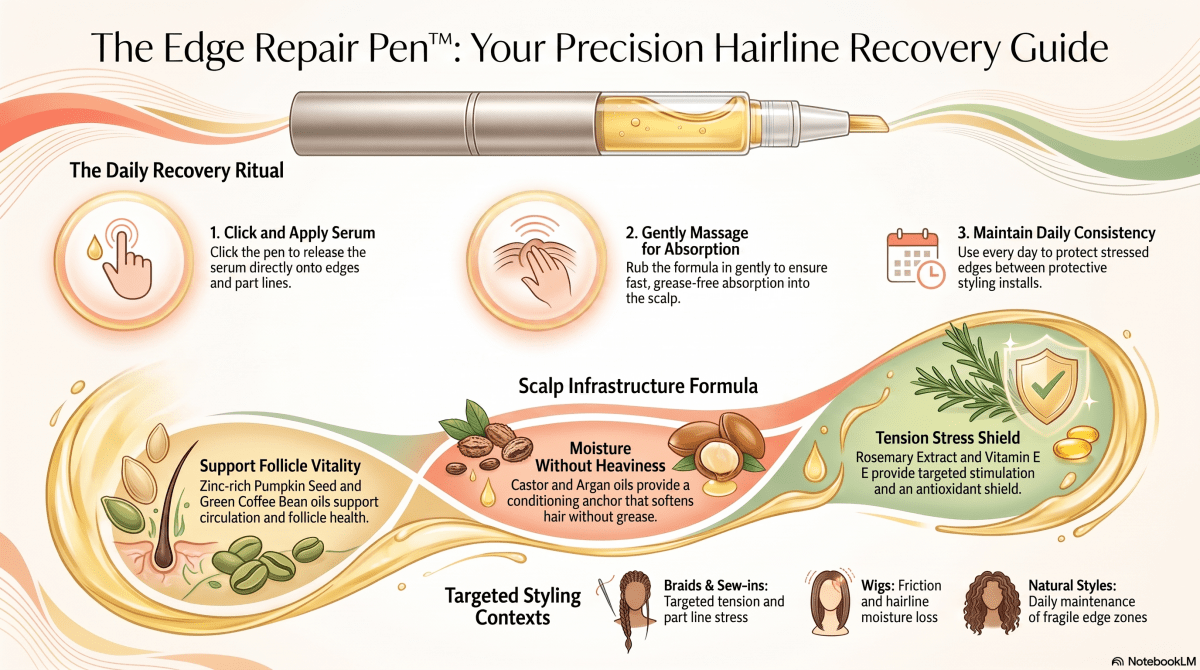ToxiTress EDGE REPAIR PEN scalp treatment with precision tip, 5mL serum for hairline restoration and scalp care.