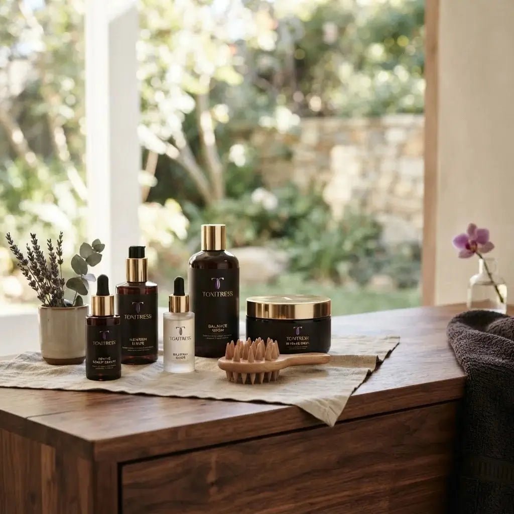 ToxiTress Monthly Reset Refill Kit for scalp ritual, shown in sleek packaging, part of subscription auto-ship service.